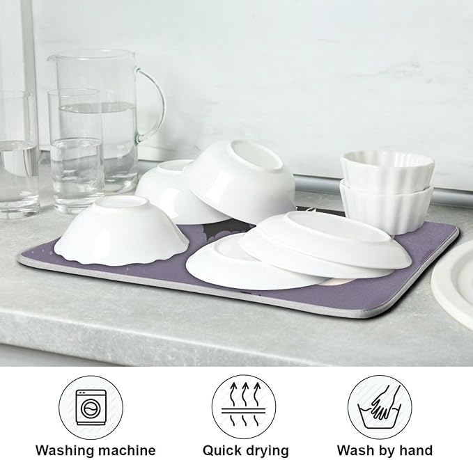 Halloween Flying Witch Drying Matt Absorbent Kitchen Mat Dishes Drying Mat Xl 18 x 24 Dish Drainer Mat for Kitchen Counter Dish Drying Matt