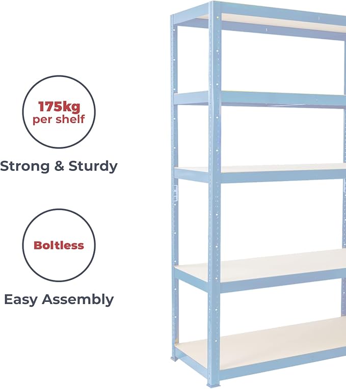 180cm x 120cm x 40cm, Blue 5 Tier (175KG Per Shelf), 875KG Capacity Extra Wide Garage Shed Storage Shelving Unit, 5 Year Warranty-NeatNest