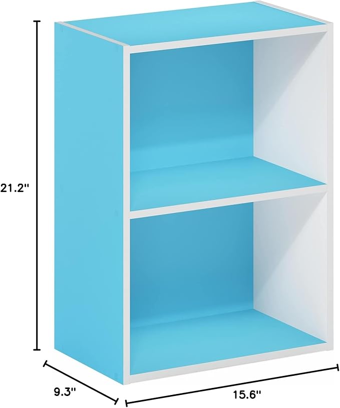 Furinno Luder Bookcase/Book/Storage, 2-Tier, Light Blue/White (Pack of 4)-NeatNest