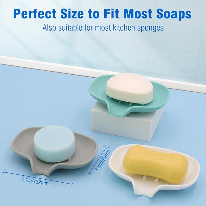 3 Pack Silicone Soap Dish with Drain, Bar Soap Holder for Shower/Bathroom, Self Draining Waterfall Soap Tray/Saver for Kitchen, Keep Soap Dry, Easy to Clean-NeatNest