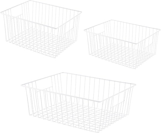 Freezer Organizer Bins, Upright Freezer Storage Blacks for 16, 17, 21 cu.ft Standup Freezer, Deep Freezer Organizer Bin with Hndle Add Space Easy Reach, White, 3Pack.
