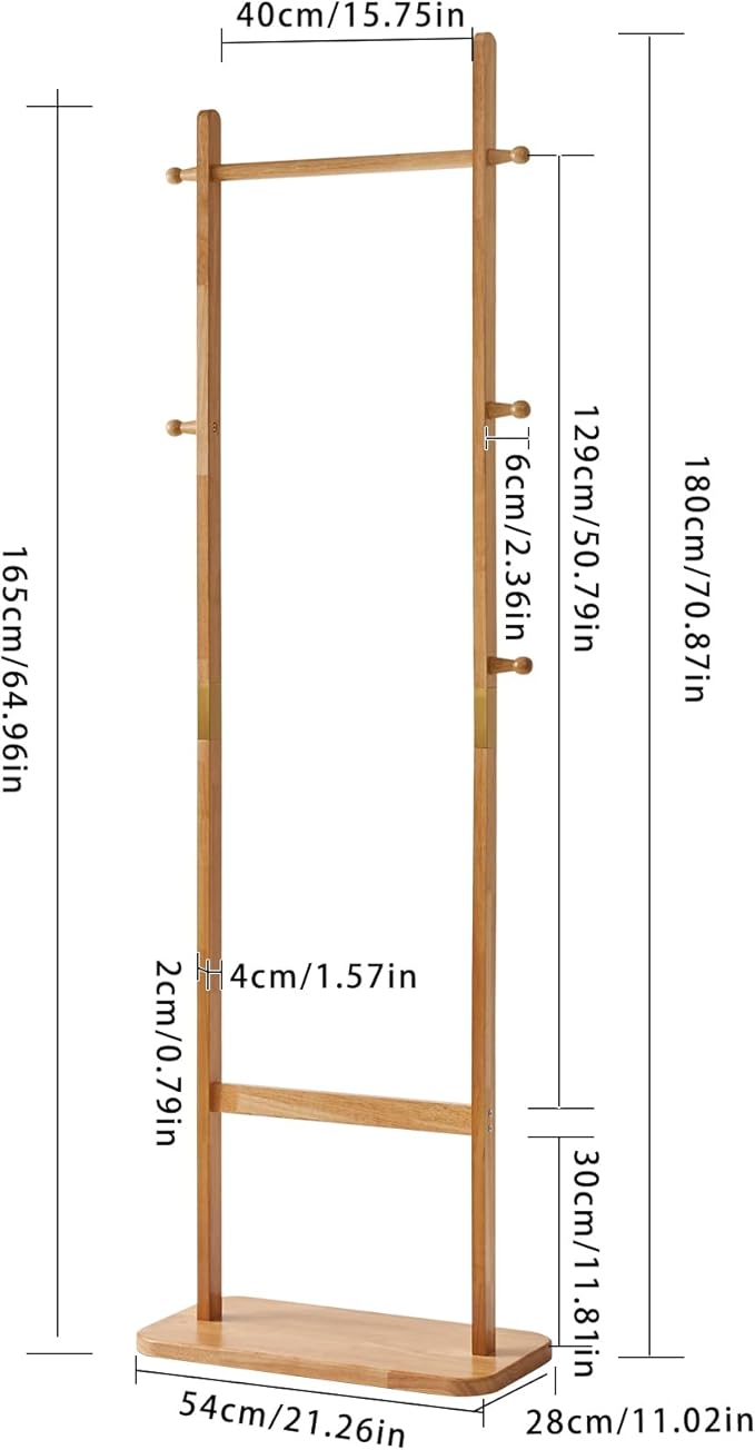 Coat Rack Freestanding, Coat Tree with 2 Main Rods and Stable Design, Clothes Racks for Hanging Coats Clothes Suits Jacket, Easy to Assemble and Very Sturdy, Natural Wood Color USYD-202-NeatNest