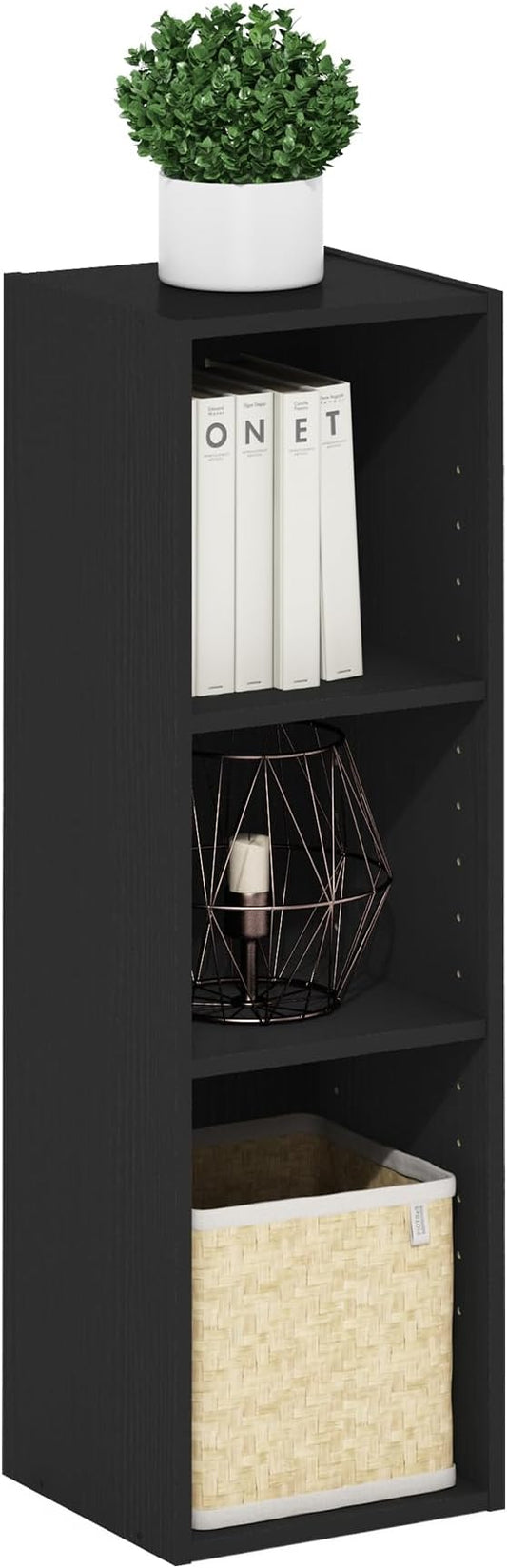 Furinno Fulda 3-Tier Space Saving Storage Shelf Bookcase, 10-Inch Width, Blackwood-NeatNest