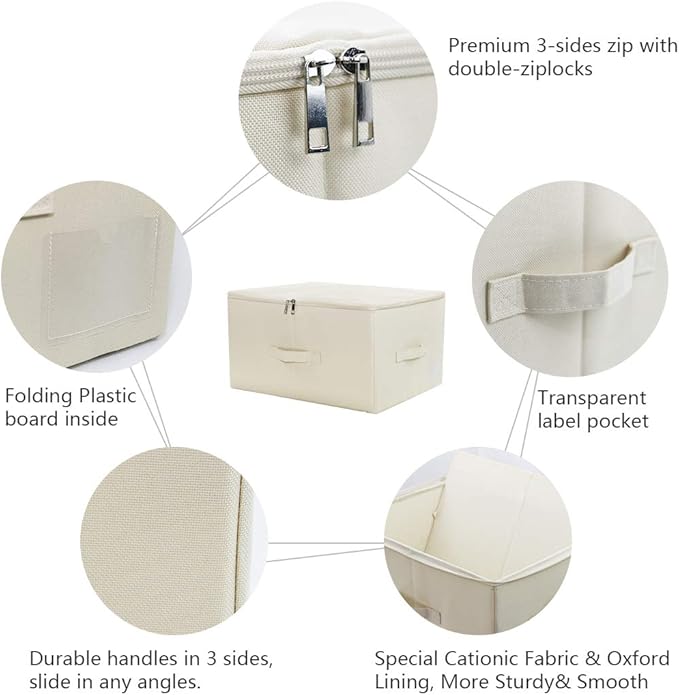 Collapsible Rigid Storage Bins with Lid, Shelves Clothes Storage Cubes, Tide Up Your Wardrobe, Beige, Set of 2-NeatNest