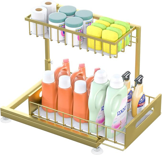 Under Sink Organizer Storage 2-Tier Premium Metal Pull-Out Racks, Height Adjustable, Easy Installation | Kitchen & Bathroom Organizers Pack of 1-NeatNest