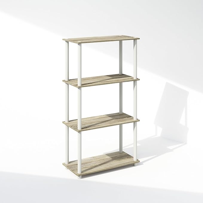 Furinno Turn-N-Tube 4-Tier Multipurpose Bookshelf, Bookcase, Sonoma Oak/White