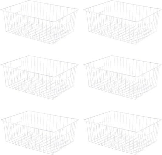 Freezer Organizer Bins, Upright Freezer Baskets for 16, 17, 21 cu.ft Standup Freezer, Wire Storage Baskets with Built-in Handles, 6Pcs, White