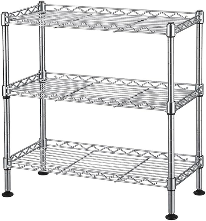 3-Tier Wire Storage Shelving, Steel Metal Storage Rack, Industrial-Strength Steel Wire Rack Storage Organizer, Adjustable Shelves, for Bathrooms, Closets, Kitchen, Pantry Silver Finish-NeatNest