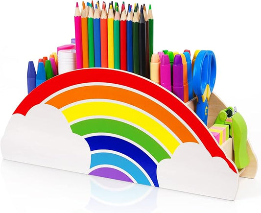 GAMENOTE Rainbow Wooden Desk Organizer – Natural Wood, No Smell, Childfriendly Pen Pencil Holder Caddy for Office Supplies, Classroom,Study Area– Cute Storage for Kids Present-NeatNest