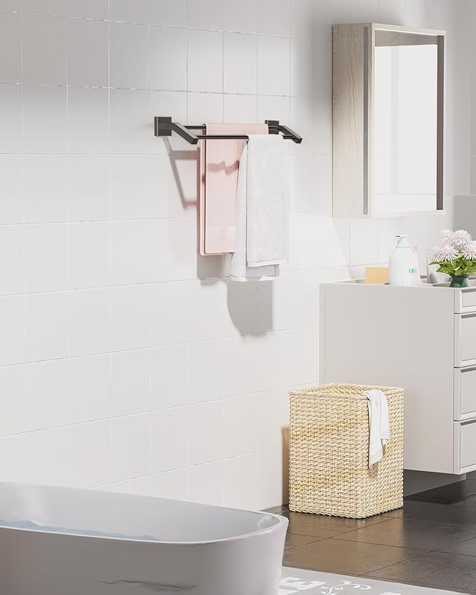 Alise Bath Double Towel Bars,Towel Holder Towel Racks for Bathroom Lavatory,24 Inch SUS304 Stainless Steel Towel Hanger Towel Rail Wall Mount,Matte Black,GK9009-B