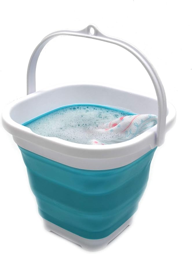 SAMMART Set of 2-2.6L (0.68 Gallon) Super Mini Sqare Collapsible Plastic Bucket - Foldable Square Tub - Portable Fishing Water Pail - Space Saving Outdoor Waterpot (2, Bright Blue)-NeatNest
