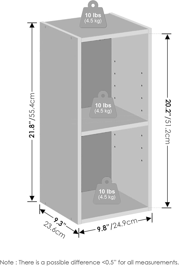 Furinno Reed 2-Tier Multipurpose Clothing & Closet Storage Organizer Shelf, 10-Inch Width, White-NeatNest