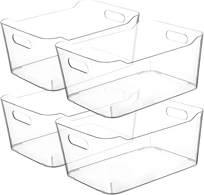 Clear Extra Large Plastic Storage Bins, Pantry Organizers and Storage Containers Fridge Organizer Bins for Organizing Home, Kitchen Organization. Bathroom, Refrigerator, Freezer, Laundry Room-NeatNest