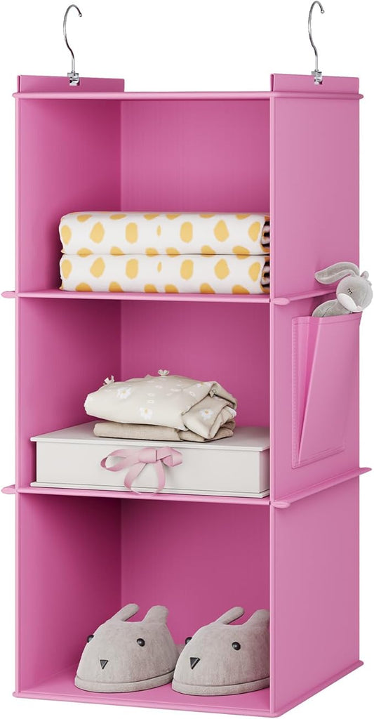 Hanging Closet Organizer, 3-Shelf Closet Hanging Storage Shelves, Light Pink-NeatNest