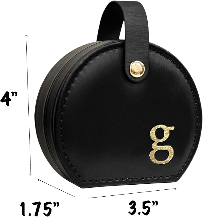 COLLECTIVE HOME - Travel Jewelry Case, Elegant Half-Moon Design with Gold Monogram, Detachable Handle, Personalized Accessory Organizer, Gift for Fashion-Forward Women and Teens, Black (g)-NeatNest