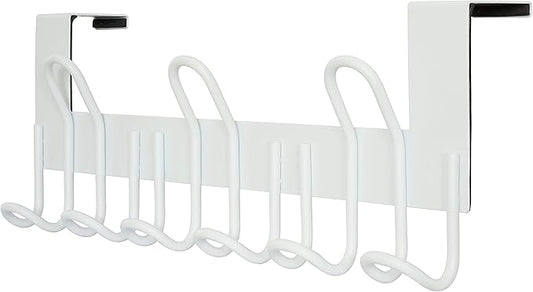 SKOLOO Over The Door Hooks - for Doors up to 1-3/4'' Thickness, Metal Door Hanger with 9 Hooks, Over The Door Hanger for Coats, Hats,Towels, White