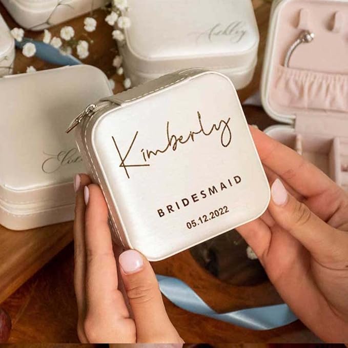 DayOfShe Bridesmaid Proposal Gifts Personalized Bridesmaid Jewelry Box Leather Small Travel Jewelry Organizer Ring Case for Wedding Maid of Honor Gifts-NeatNest