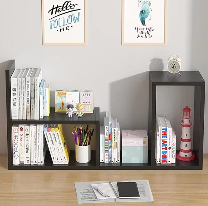 Aleiodvn 2-Shelf Desktop Bookshelf, Adjustable Storage Rack, Modern Design, Home Decor(Black)-NeatNest