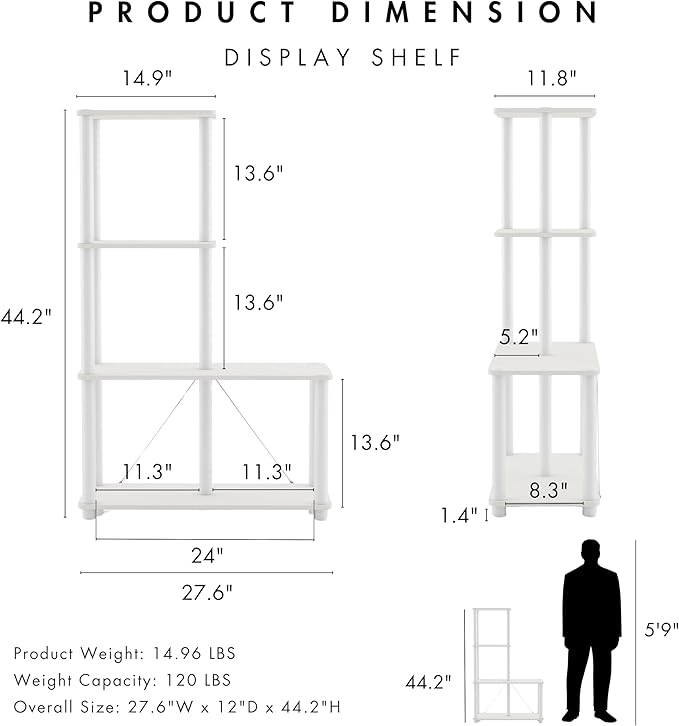 HOMES: Inside + Out Apexa Modern 4-Cube Ladder Shelving Units, Collectibles Display Shelves, Easy Assembly Standing Shelf, Home Storage Organizer for Living Room, Bedroom, Office, White
