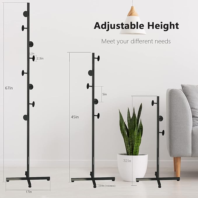 Coat Rack Freestanding, Black Coat Tree With 8 Hooks Metal Coat Stand for Entryway,Hallway, Bedroom, Office for Coats, Hanging Clothes, Jacket, Hats, Bags-NeatNest