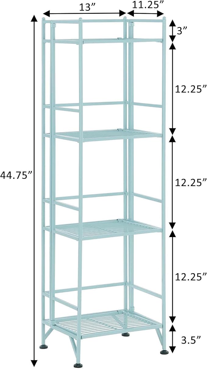 Convenience Concepts Xtra Storage 4-Tier Folding Metal Shelf, Seafoam, 13D x 11.25W x 45H in-NeatNest