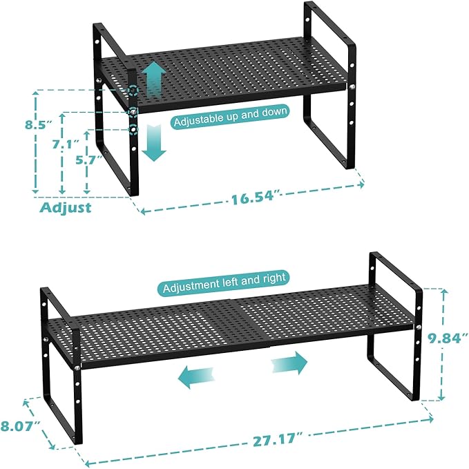 Cabinet Organizer Shelves,Expandable Spice Racks,Stackable Countertop Shelves for Pantry Counter Cupboard Inside Cabinet,Kitchen Under Sink Storage Shelf Racks,Black,2 Packs-NeatNest