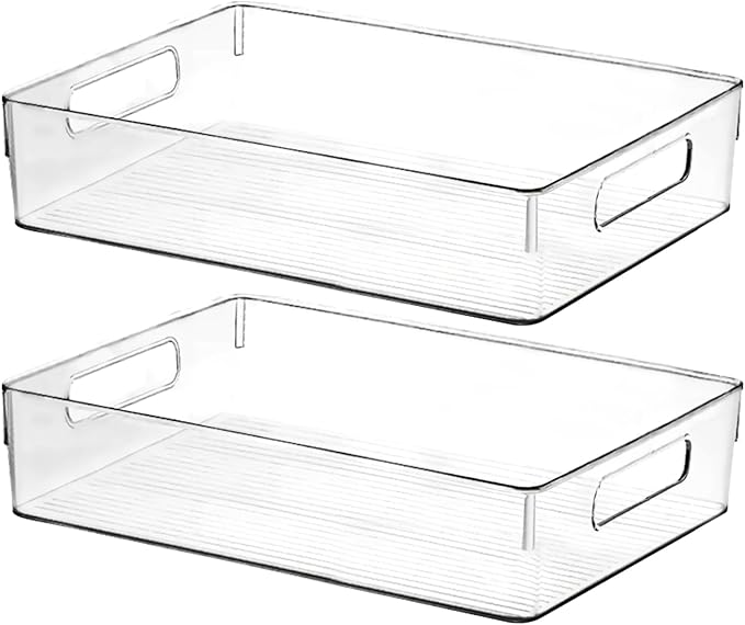 Clear Plastic Storage Bins, Perfect for Kitchen Organization or Pantry Organization and Storage, Large Fridge Organizer Plastic Bins, Pantry Organization and Storage Bins, Cabinet Organizers-NeatNest