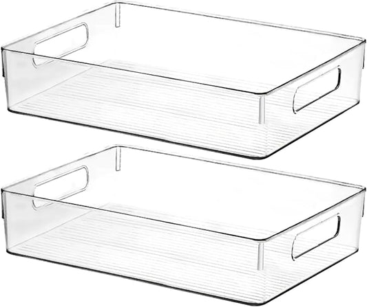 Clear Plastic Storage Bins, Perfect for Kitchen Organization or Pantry Organization and Storage, Large Fridge Organizer Plastic Bins, Pantry Organization and Storage Bins, Cabinet Organizers-NeatNest