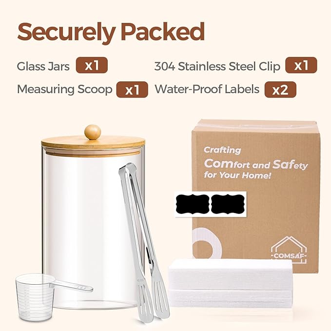 ComSaf 1 Gallon Glass Jar, 3.9 Qt Flour Container, Large Glass Canister with Lid, Food Storage Pantry with Spoon and Clip for Sugar, Oat, Rice, Beans, Pasta, Coffee, Grain-NeatNest