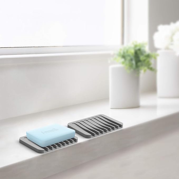 Anwenk Soap Dish for Shower Waterfall Soap Holder Soap Tray Soap Saver Drainer Flexible Silicone for Shower/Bathroom/Kitchen/Counter Top,Keep Soap Bars Dry Clean,Easy Cleaning- Grey, 1Pack-NeatNest