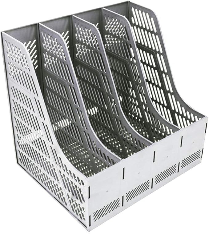 SAYEEC Sturdy Magazine Holder Organizer Desktop 4 Compartment File Holders Frames File Dividers Document Storage Rack Literature Organizer for Office Home School Gray