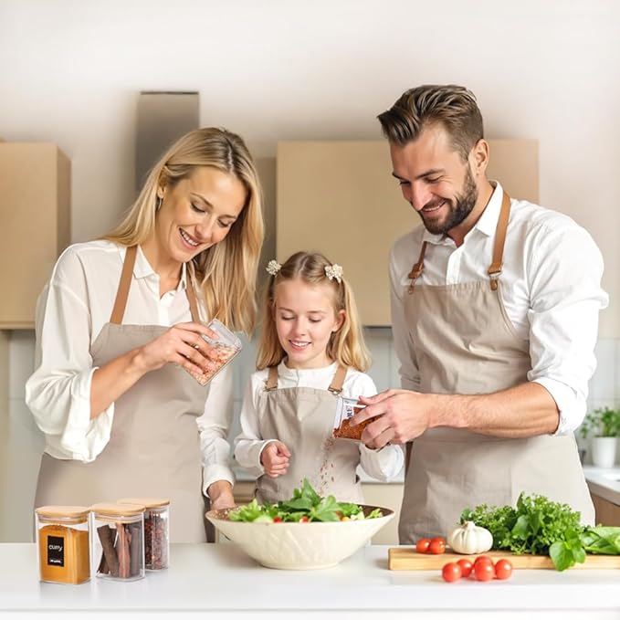 Comsaf Spice Jars with Label，8 oz Small Glass Jars with Lids, 6 Pcs Seasoning Containers, Rectangle Glass Containers with Lids, Empty Seasoning Jars for Pantry Storage, Loose Tea, Herbs, Powders, Salt-NeatNest