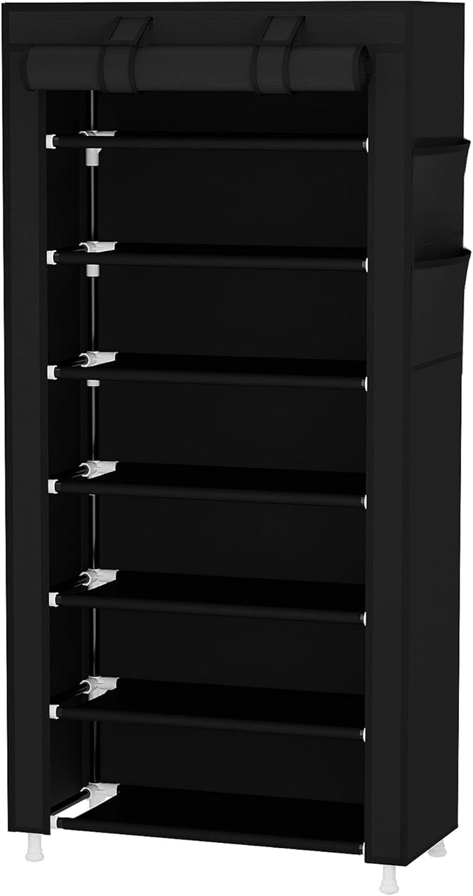 Calmootey 7 Tier Shoe Rack Organizer,Portable Shoe Shelf with Nonwoven Fabric Cover for Closet Hallway,Bedroom,Entryway,Black-NeatNest