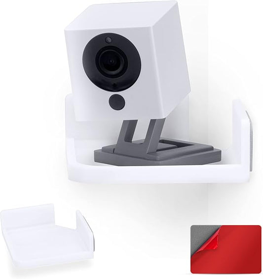 Mini Corner Shelf Mount for Security Cameras, Baby Monitors, Speakers, Plants & More, Universal Holder, Strong Adheasive, Easy to Install, No Mess, Screwless by Brainwavz (White)-NeatNest