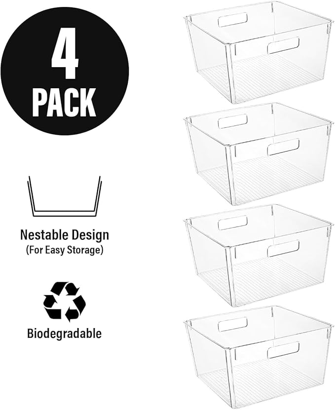 Extra Large Clear Plastic Storage Bins, Perfect for Kitchen Organization or Pantry Organization and Storage, Laundry Room, Fridge, Freezer Organizer Plastic Storage Containers for Organizing-NeatNest