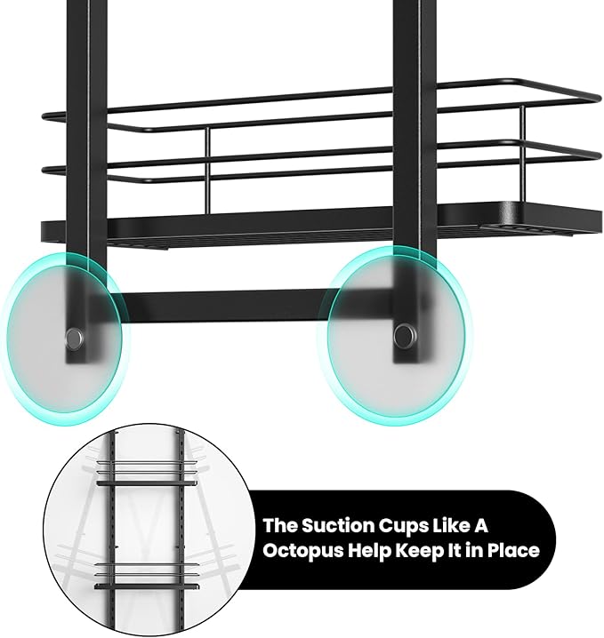 Shower Caddy Hanging (Black), Adjustable Anti-Swing-Over The Shower Head Caddy, 4 Tier Height Bathroom Storage Organizer Bathroom Shelves Basket Rack Shower Caddies (4Tier)