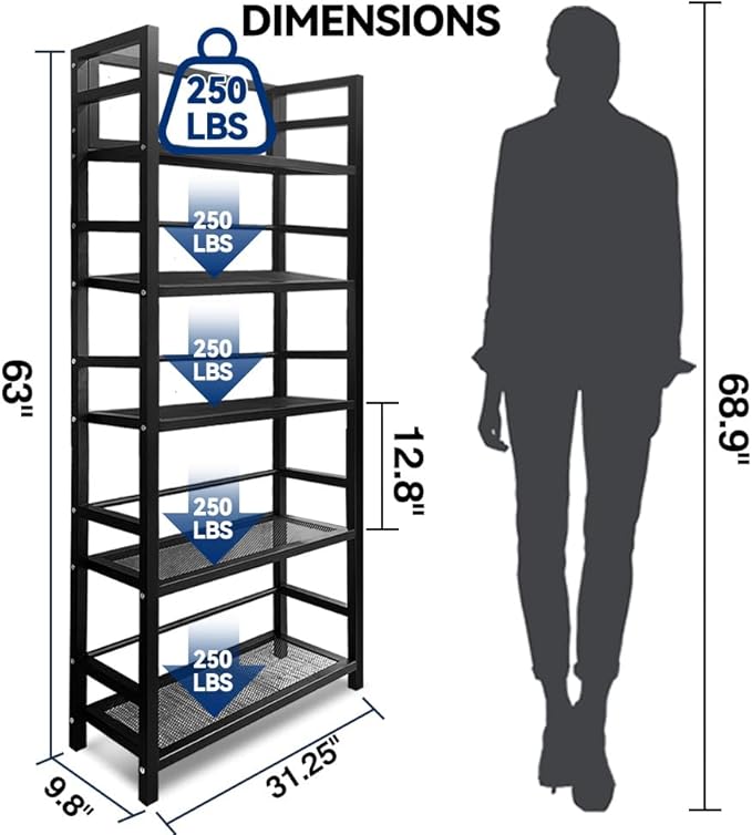 5 Tier 1250LBS Storage Shelves Heavy Duty, Storage Racks and Shelving, Standing Storage Shelf Units, Utility Shelf with Wheels, Metal Shelves for Garage, Kitchen, Living Room, and Pantry.