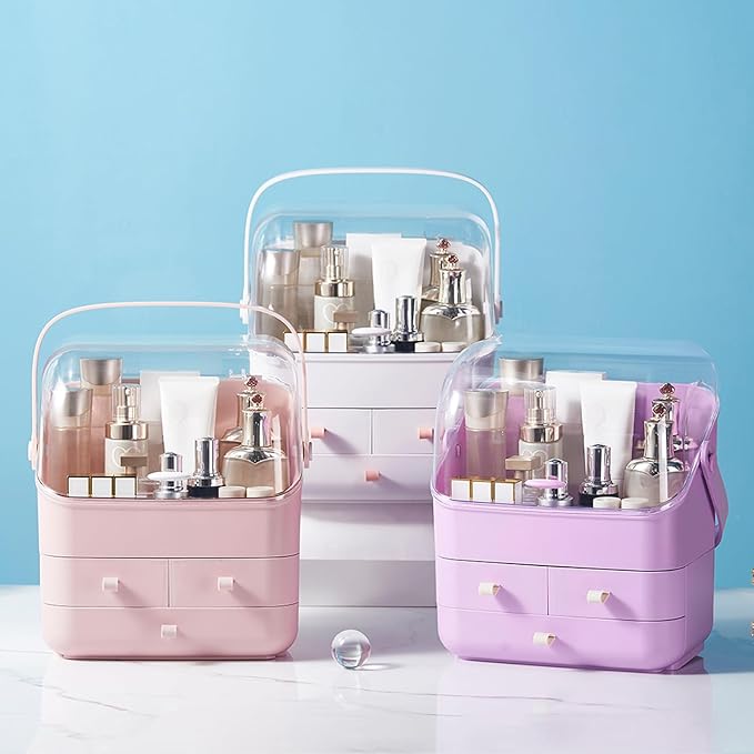 Large Makeup Organizer w Drawers Beauty Organizer Makeup Box Holder Vanity Organization Desk Countertop MakeUp Organizers Bathroom Counter Organizer Skincare Cosmetic Case Stand Dustproof Lid Gift-NeatNest