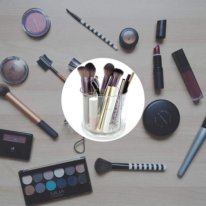 Makeup Brush Holder 360 Rotating Makeup Brushes Organizer for Vanity, 5 Slots Makeup Organizers & Storage, Multi-Functional Pencil Pen Holder for Desk, Cosmetic Storage Container Cup (Clear)-NeatNest