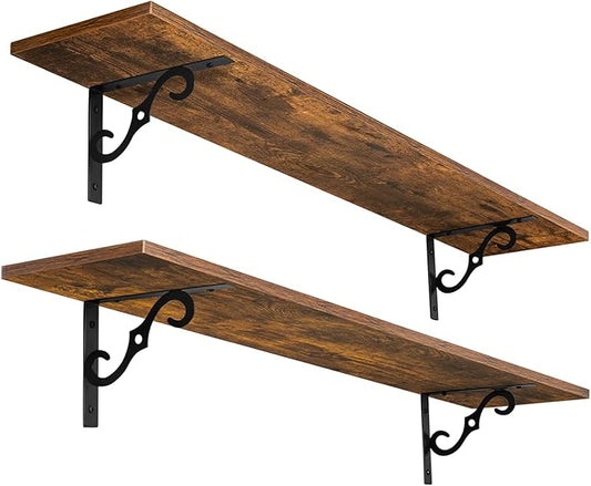 DINZI LVJ Long Wall Shelves, 39.4 Inch Large Floating Shelves Set of 2, Wide Display Shelf Wall Mounted with Brackets, Easy Hanging for Living Room, Toilet, Office, Bedroom, Rustic Brown-NeatNest