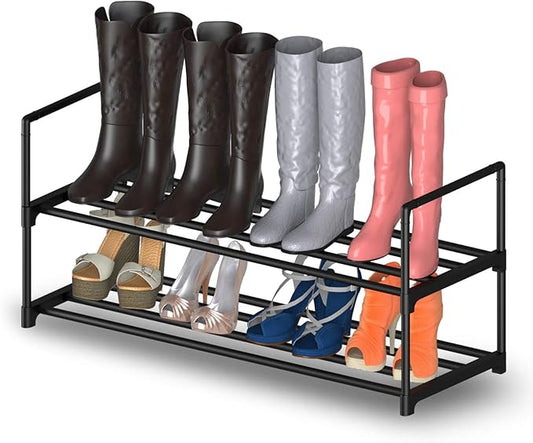 2 Tier Metal Shoe Rack,Adjustable Shoe Shelf Storage Organizer,Stackable Boot & Shoe Storage,for Entryway,Hallway,Closet,Black-NeatNest