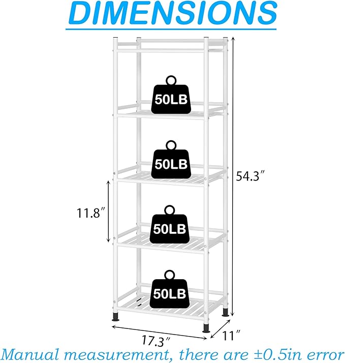 5 Tier Bathroom Storage Open Shelf Unit, Free-Standing Metal Corner Rack Shelving for Kitchen, Living Room, Hallway (White, Wider 5 Tier)-NeatNest