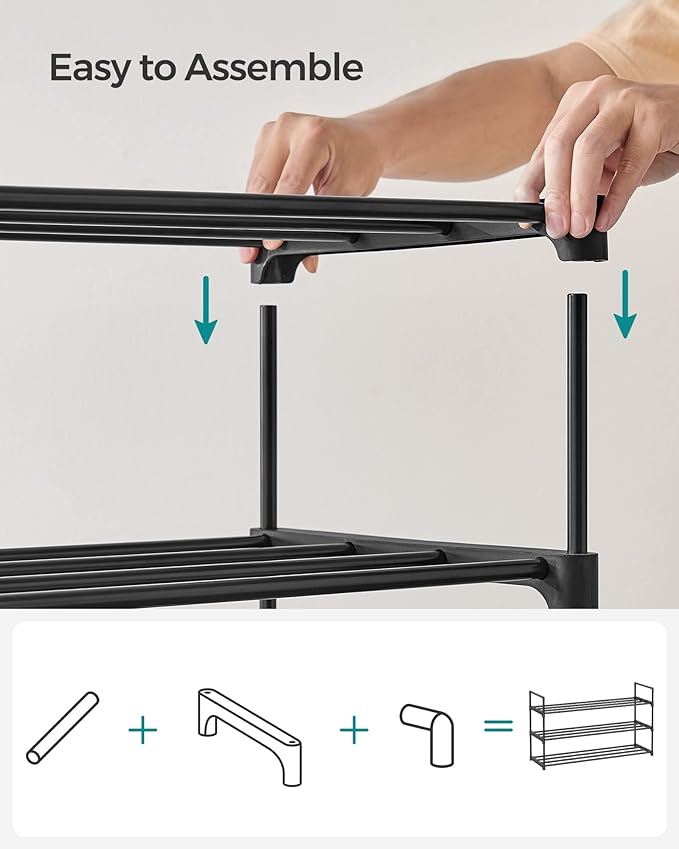 SONGMICS Shoe Rack, 3-Tier Shoe Organizer, Metal Storage Shelf, Upright or Upside Down, for 16-20 Pairs, Stackable, for Entryway, 11.8 x 36.2 x 21.7 Inches, Black ULSA303B02-NeatNest