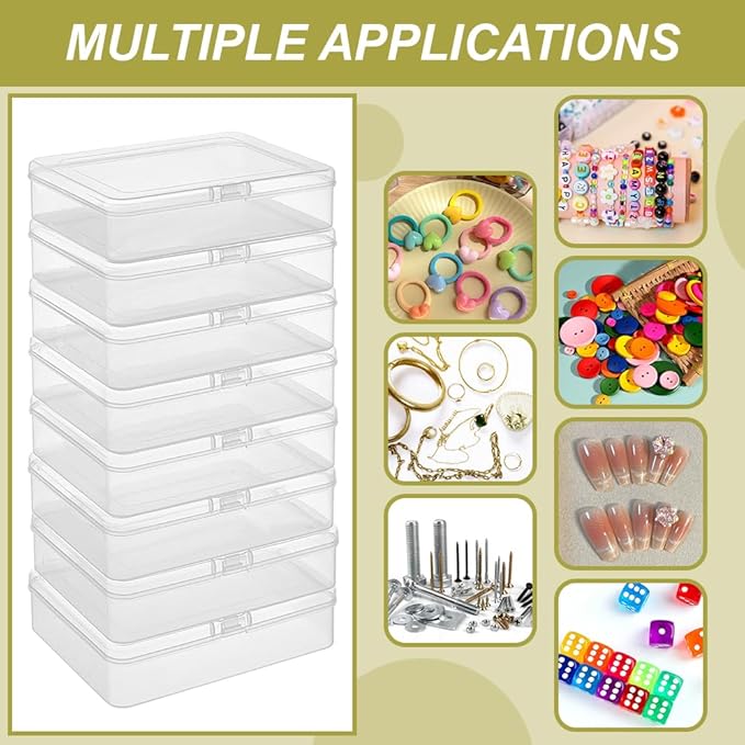 BENECREAT 10 Packs PP Plastic Bead Container Box, 4.9x3.9x1.2inch Rectangle Storage Organizer Box, Dustproof Case with Hinged Lid for Cards, Beads and Craft Supplies-NeatNest