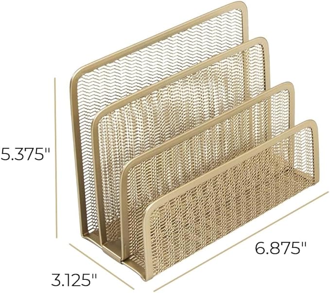 BLU MONACO Gold Mail Organizer for Desk - Mail Holder Countertop - Gold Metal Mesh Letter Sorter & Envelope Holder-NeatNest