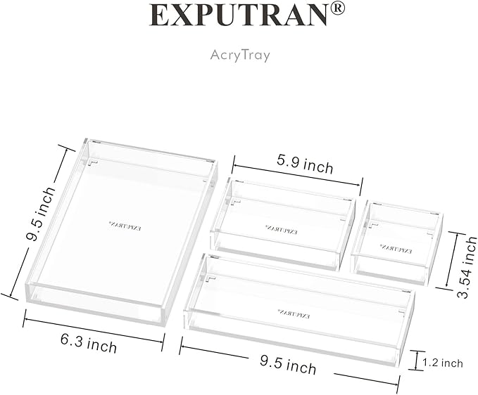 Clear Acrylic Desk Organizer for Office or Home Desk Drawer Dividers, Makeup Vanity Storage Bins, Stackable 4-Pack, Acrylic Accessory and Half Accessory Tray/Small Tray-NeatNest