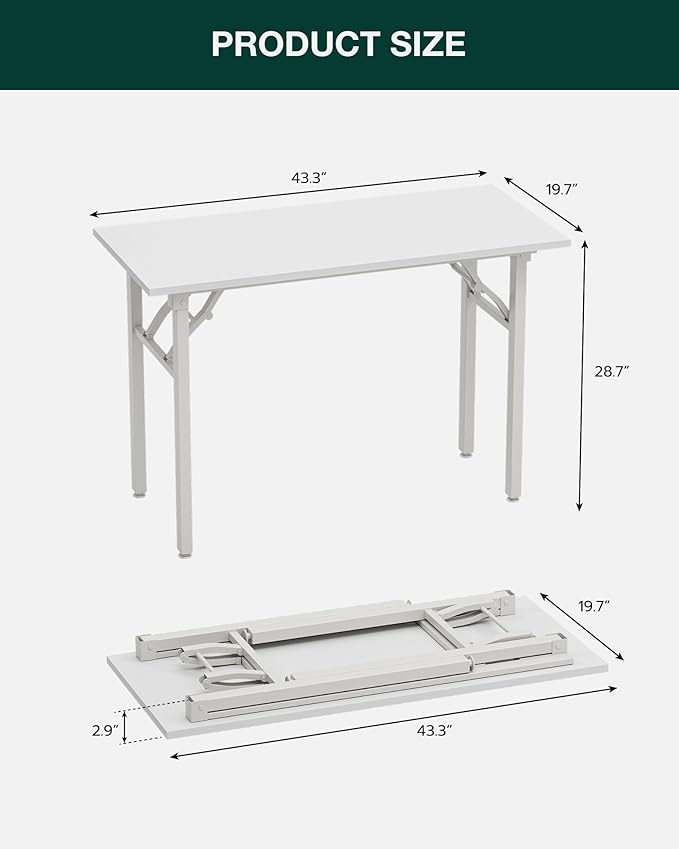 Frylr Small Folding Computer Desk – Portable 43.3 Inch Foldable Laptop Table, Collapsible and Compact for Easy Storage and Fast Setup, Lightweight for Small Spaces, Craft and Study Use, White