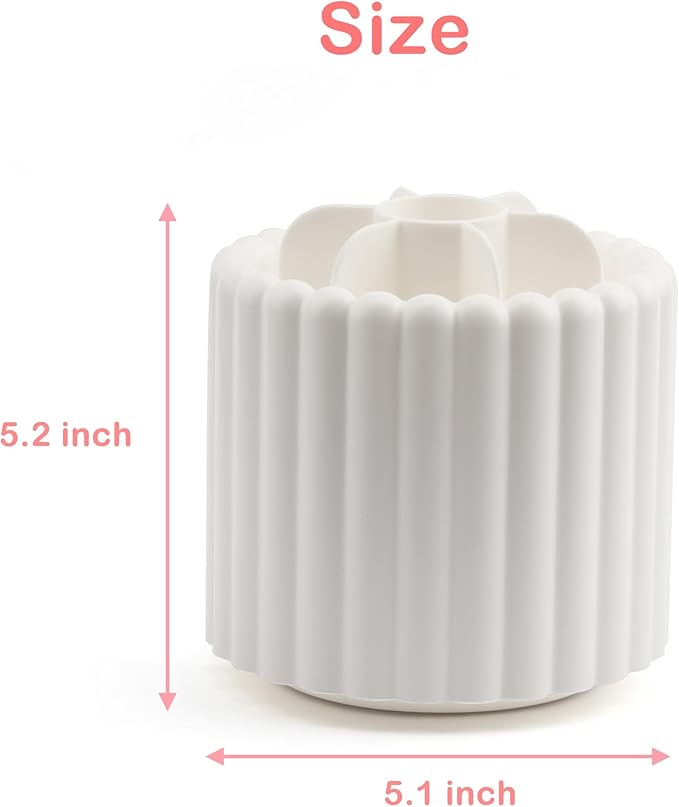 360 Rotating Makeup Brush Holder,Cute Makeup Brush Cup, Removable 7 Slots Spinning Cosmetic Brushes Storage Pen Holder for Vanity, Dresser, Desk, 5 Inch | 1 Pack White-NeatNest