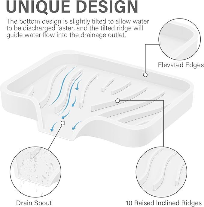 2PCS Self Draining Soap Holder,Spofit Silicone Soap Dish, Suitable for for Kitchen, Bathroom, Shower, Bath Tub,Soap Container (White)-NeatNest