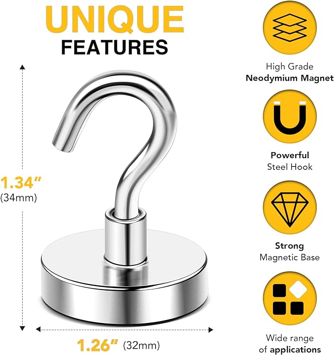 DIYMAG Magnetic Hooks, 118 LB Heavy Duty Strong Magnet with Hooks, Strong Rare Earth Neodymium Magnet Hooks for Hanging, Magnetic Hanger for Curtain, Home, Kitchen, Workplace, 20 Packs-NeatNest